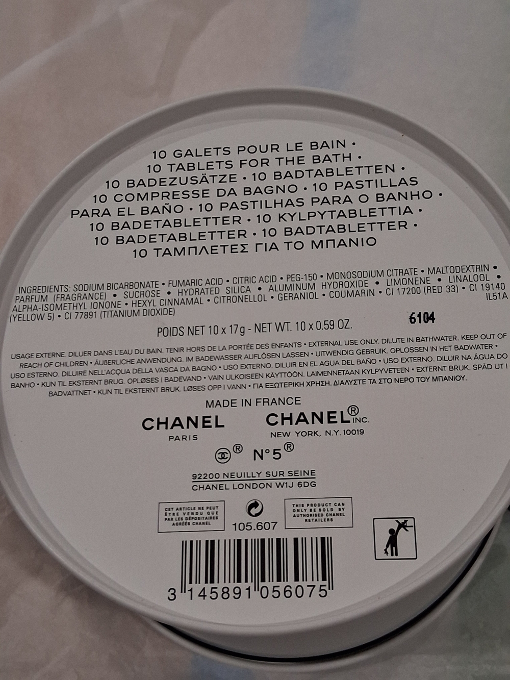 CHANEL N°5 White Bath Tablet Tin Has 5 Bath Tablets .Tin still Looks New. - Picture 6 of 6